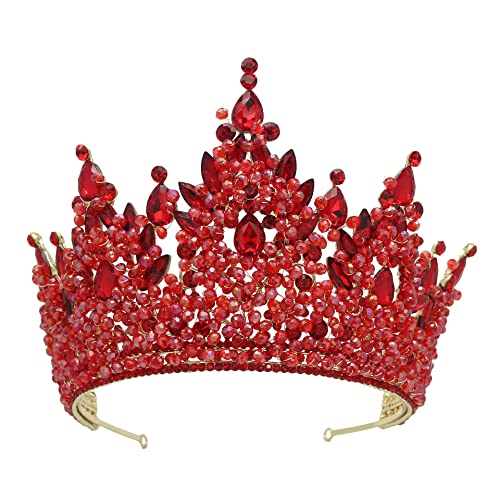 Red Crowns for Women Large Crystal Tiaras Tall Pageant Crowns Rhinestone Royal Queen Headband Princess Quince Headpieces for Wedding Birthday Prom Costume Cosplay Celebration