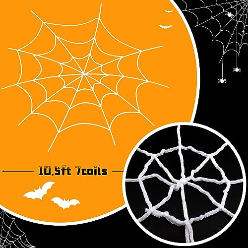 YUNAI Spider Webs Halloween Decorations Outdoor, 10.5ft 7 Coils White Fake Spider Web, Scary Haunted House Outdoor Wall Decor for Halloween Party Hanging Decorations