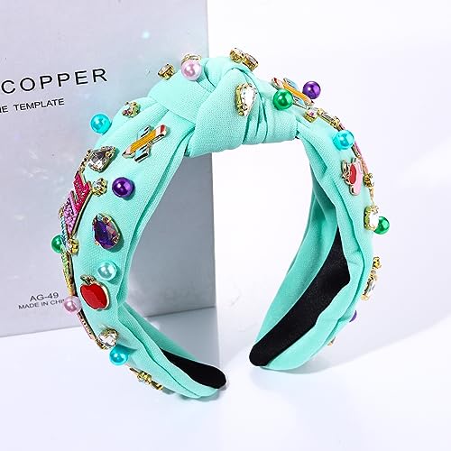 NVENF Teacher Headband for Women Teacher Accessories Crystal Pearl Knotted Headband Rhinestone Beaded Embellished Top Knot Headband Back To School Outfits Teacher Appreciation Gifts (Style E)