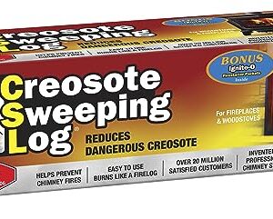 The Creosote Sweeping Log (CSL) with Bonus Ignite-O Fire Starter - Chimney Cleaner for Fireplaces and Woodstoves - Non-Toxic and Easy Cleaning Firelog