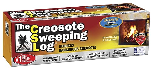 The Creosote Sweeping Log (CSL) with Bonus Ignite-O Fire Starter - Chimney Cleaner for Fireplaces and Woodstoves - Non-Toxic and Easy Cleaning Firelog