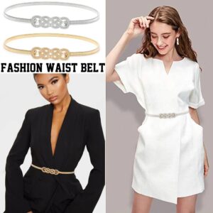 Suyi Skinny Stretch Belt for Women Elastic 2 Pieces Waist Belt Thin Cinch Belts for Dress Gold Silver Set7