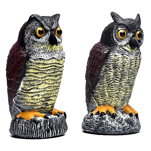 ZSYAIIQ 2 Packs Fake Plastic Owl Bird, Garden owl Statue, Halloween Decorations, Can Repel Pigeons Away from The House, Garden, Pool. (Wine red) 1