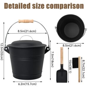 BRIAN & DANY Mini Ash Bucket with Lid and Shovel, 1.5 Gallon Fireplace Bucket with Broom, Coal Bucket Ash Can for Fireplace, Ashes, Fire Pit, Wood Burning Stove