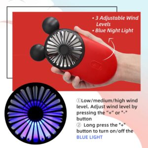 DecoLife Cute Personal Mini Fan, Handheld & Portable USB Rechargeable Fan with Beautiful LED Light, 3 Adjustable Speeds, Portable Holder, Perfect for Indoor Or Outdoor Activities, Cute Mouse (Blue)