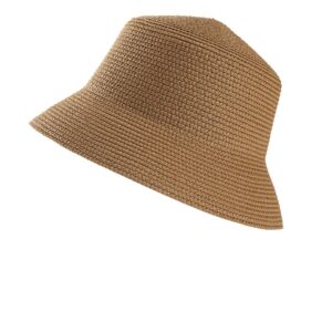 Lightbird Women's Straw Bucket Hat Beach Hat Foldable Summer Travel Sun Caps Outdoor Fisherman Hat Brown