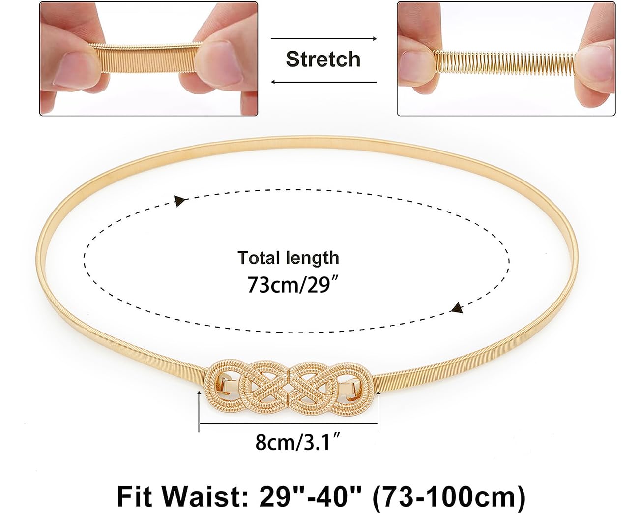 Suyi Skinny Stretch Belt for Women Elastic 2 Pieces Waist Belt Thin Cinch Belts for Dress Gold Silver Set7