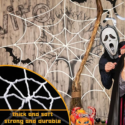 YUNAI Spider Webs Halloween Decorations Outdoor, 10.5ft 7 Coils White Fake Spider Web, Scary Haunted House Outdoor Wall Decor for Halloween Party Hanging Decorations