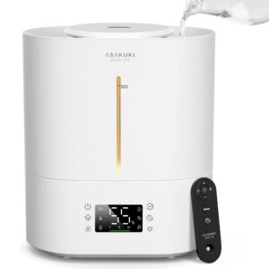 asakuki humidifiers for bedroom home, 4l top fill ultrasonic cool mist humidifiers for baby nursery & plants indoor, adjustable humidity control, auto mode, quiet sleep mode, humidifier tank cleaner