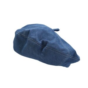 ILUFAM Denim Beret Hat for Women French Style Artist Hat Casual Beanie Cap (Blue)