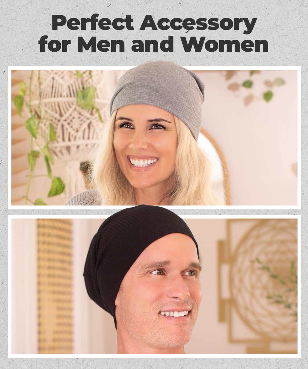 Lightweight Fashion Beanie for Men & Women - Soft Thin Ribbed Modal - Slouchy Style Black