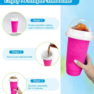 Slushy Maker Cup, DIY Magic Slushy Maker Squeeze Cup, Portable Smoothie Squeeze Cup for Juices, Milk and Ice Cream Make, Double Layers Silica Cup with Lid & Straw for Kids, Friends, Family (Pink)1