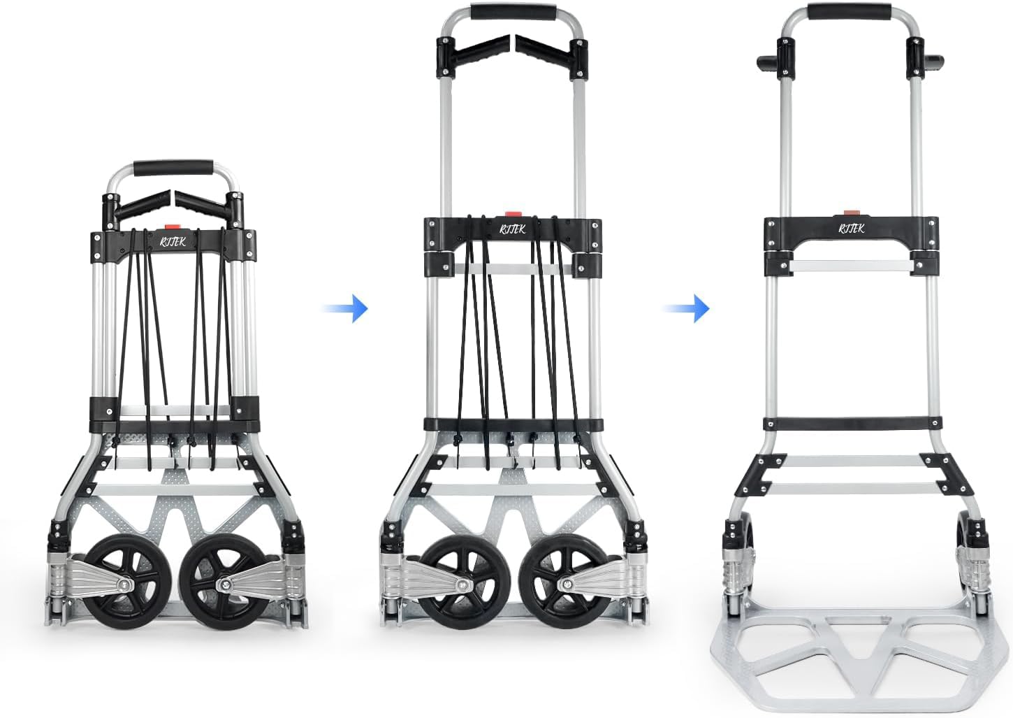 RJTEK 【Upgraded Version】 Heavy-Duty Folding Hand Truck and Dolly 350lb Capacity, Telescoping Handle, Dolly cart, Luggage Trolley Cart,Moving Dolly, Lightweight,with 2 Ropes