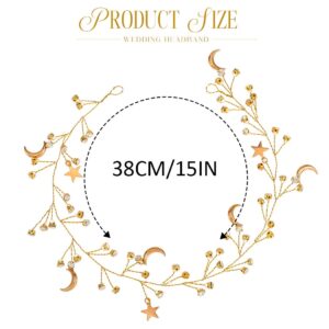 CASDRE Star Rhinestone Hair Vine Gold Moon Headpiece Bridal Headband Crystal Bride Wedding Hair Accessories for Women and Girls