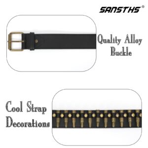 SANSTHS Rivet Belts for Women Men Black Studded Gothic Belt Punk Belt with Metel Buckle for Jeans Hip Hop, Black S