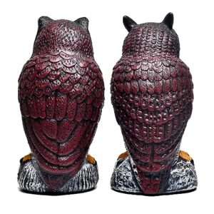 ZSYAIIQ 2 Packs Fake Plastic Owl Bird, Garden owl Statue, Halloween Decorations, Can Repel Pigeons Away from The House, Garden, Pool. (Wine red) 1