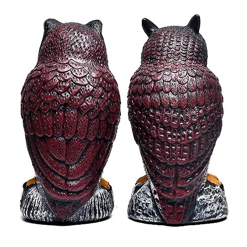 ZSYAIIQ 2 Packs Fake Plastic Owl Bird, Garden owl Statue, Halloween Decorations, Can Repel Pigeons Away from The House, Garden, Pool. (Wine red) 1