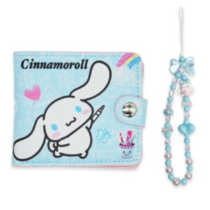 Kawaii White Dog Wallet with A Phone Charm, ID Card Holder Purse Pouch with Buckle, PU Wallet Durable Card Holder Credit Card Holder Money Bag for Students Teens Girls Boys