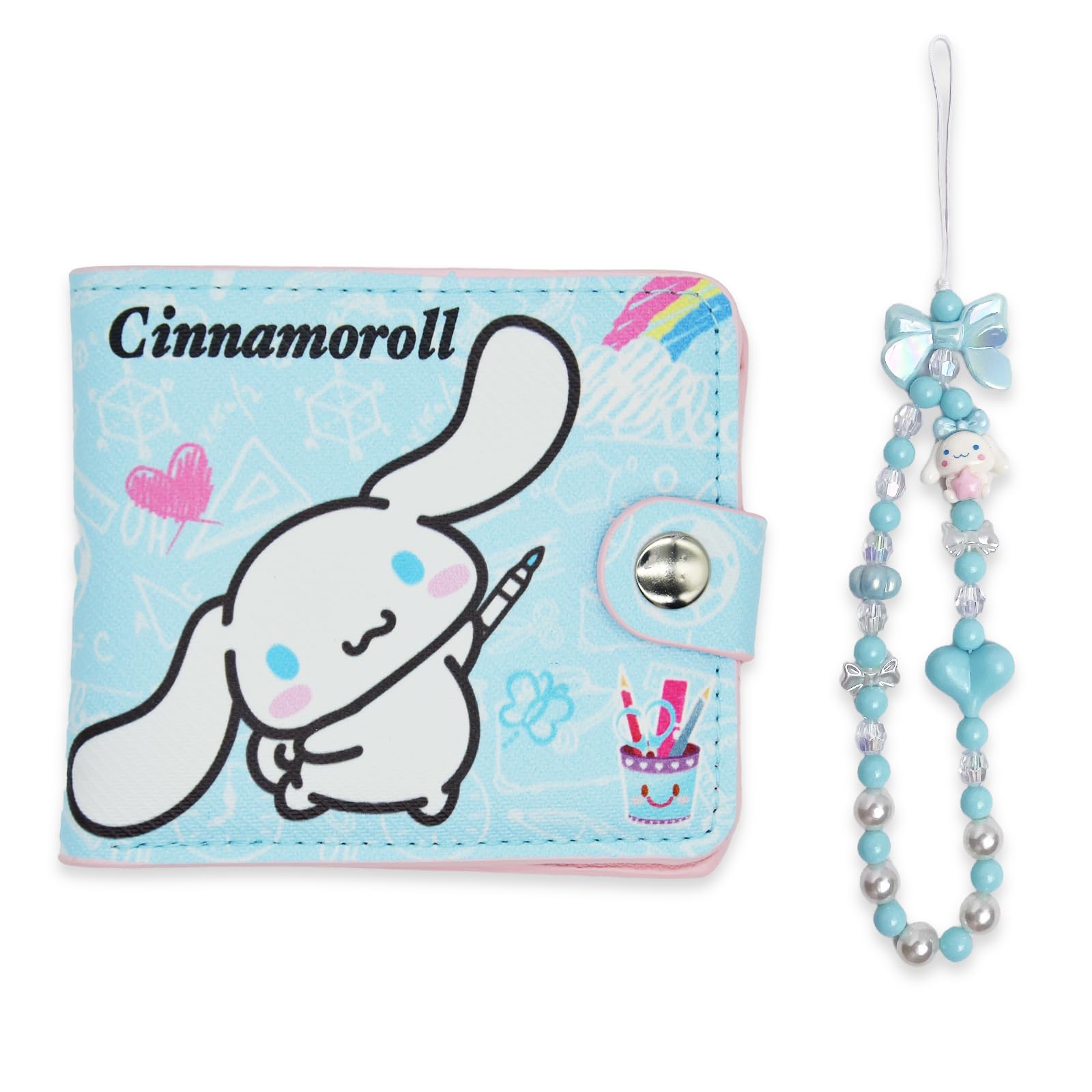 Kawaii White Dog Wallet with A Phone Charm, ID Card Holder Purse Pouch with Buckle, PU Wallet Durable Card Holder Credit Card Holder Money Bag for Students Teens Girls Boys