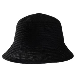 meinicy women mesh woven bucket hat beach hat straw sun hat fashion foldable packable fishing solid black hat for spring summer autumn