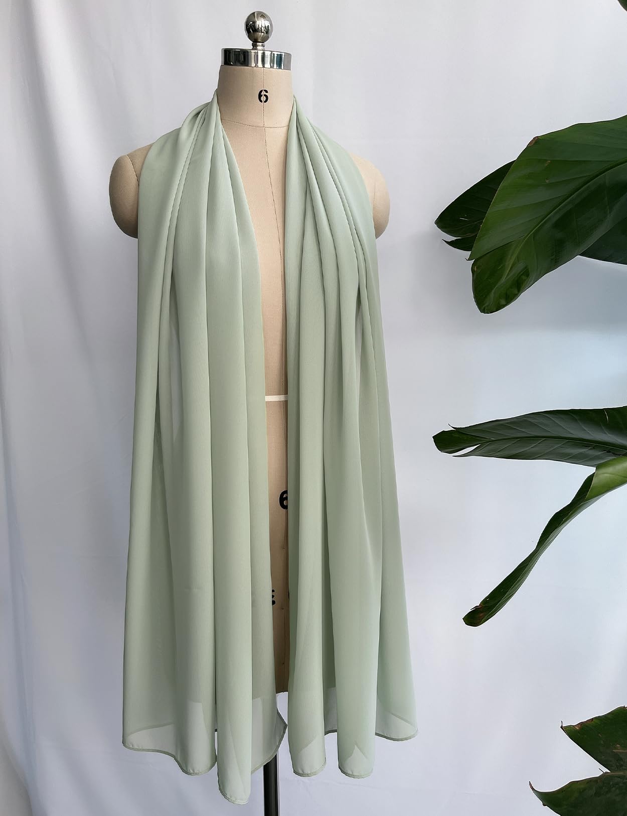 BEAUZSUZSANA Women Chiffon Shawls and Wraps for Evening Dresses Wedding Party Travel Scarves Pashmina Bikini Cover Up (Sage Green)