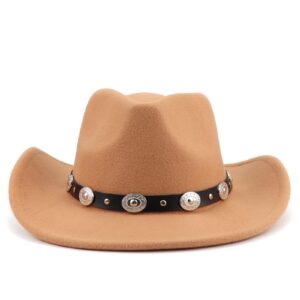 DRESHOW Women Men Classic Felt Wide Brim Western Cowboy & Cowgirl Cap Belt Buckle Retro Panama Hat Unisex Rolled up Caps Stetson Hat