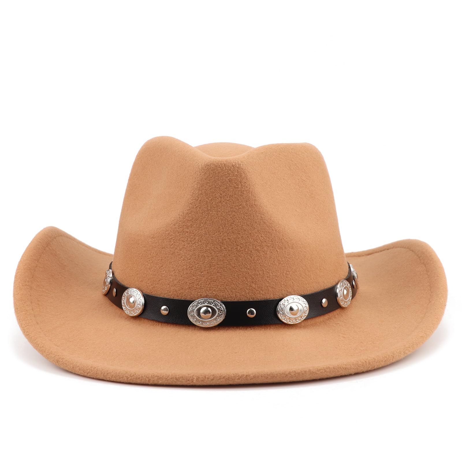 DRESHOW Women Men Classic Felt Wide Brim Western Cowboy & Cowgirl Cap Belt Buckle Retro Panama Hat Unisex Rolled up Caps Stetson Hat