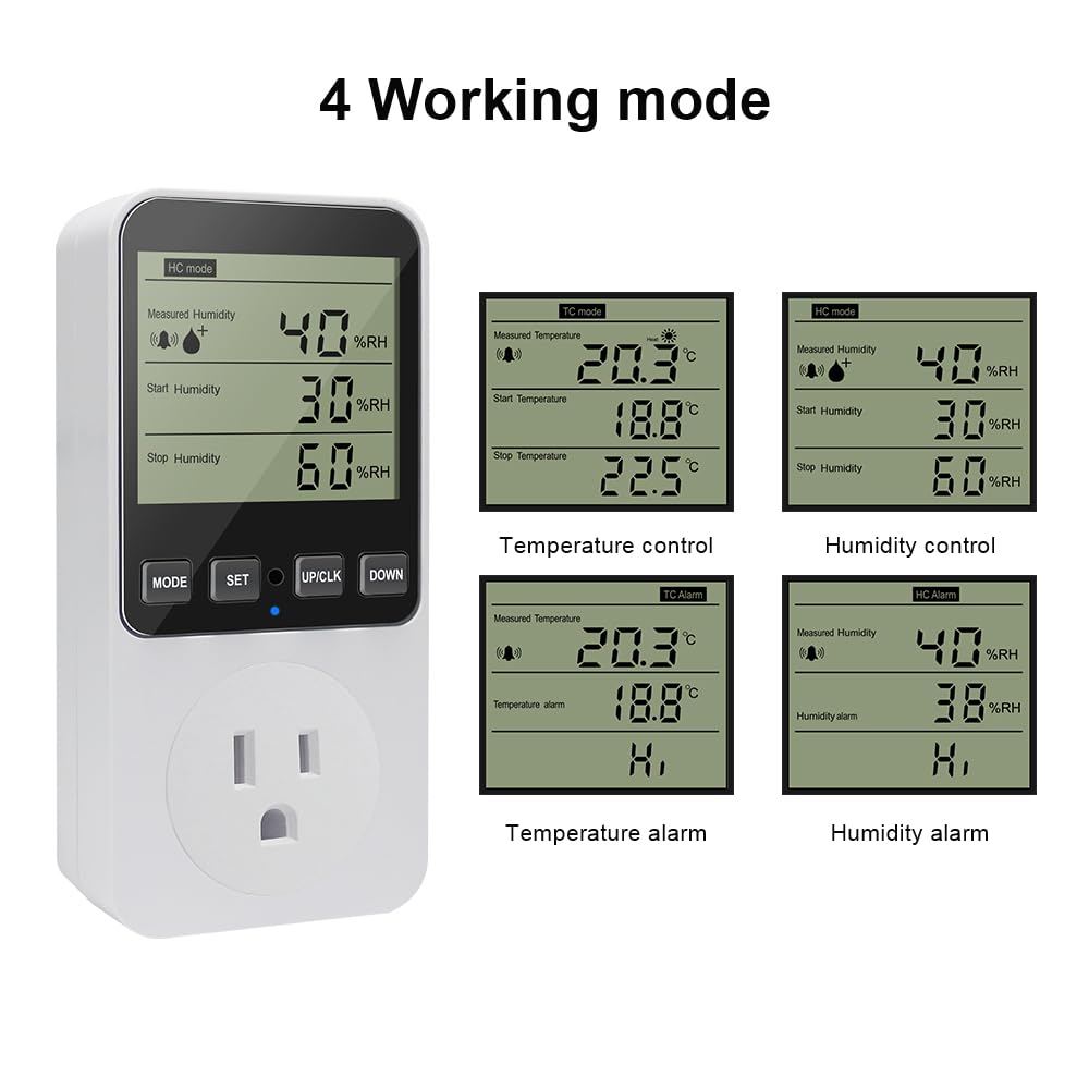 KETOTEK Humidity Controller Outlet Plug with Sensor, Digital Humidistat Switch 120V with Alarm for Greenhouse Mushroom Humidifier Dehumidifier