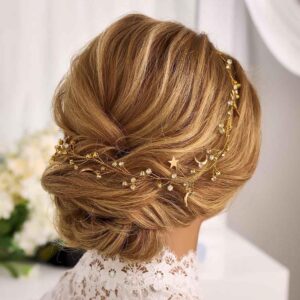 casdre star rhinestone hair vine gold moon headpiece bridal headband crystal bride wedding hair accessories for women and girls