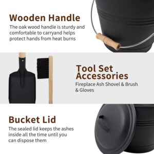 BRIAN & DANY Mini Ash Bucket with Lid and Shovel, 1.5 Gallon Fireplace Bucket with Broom, Coal Bucket Ash Can for Fireplace, Ashes, Fire Pit, Wood Burning Stove