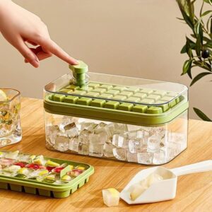 GOHOLE Ice Cube Trays for Freezer with Lid and Bin, 64 Ice Cubes, 2 Trays, Container, Lid & Ice Scoop (Green)