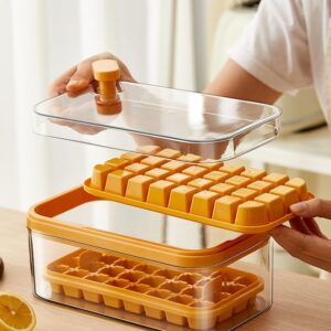 GOHOLE Ice Cube Trays for Freezer with Lid and Bin, 64 Ice Cubes, 2 Trays, Container, Lid & Ice Scoop (Green)