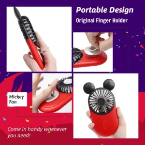 DecoLife Cute Personal Mini Fan, Handheld & Portable USB Rechargeable Fan with Beautiful LED Light, 3 Adjustable Speeds, Portable Holder, Perfect for Indoor Or Outdoor Activities, Cute Mouse (Blue)