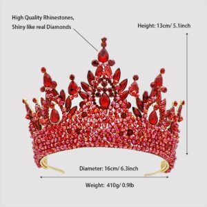 Red Crowns for Women Large Crystal Tiaras Tall Pageant Crowns Rhinestone Royal Queen Headband Princess Quince Headpieces for Wedding Birthday Prom Costume Cosplay Celebration