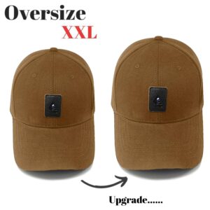 Big Head Hats for Men Oversize Cotton XXL Baseball Cap Large Head Hats Plus Size Hat Adjustable 23"-25.5" (Khaki)