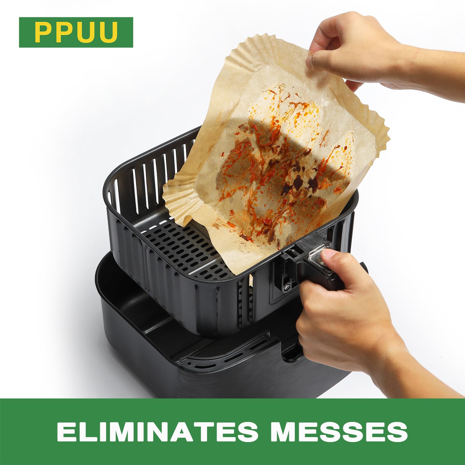 PPUU Air Fryer Liners Disposable, 8 inch Air Fryer Parchment Paper Compatible with COSORI/InstantPot 5-8 QT Air Fryer Oil-Resistant, Resistant to 428°F, Clean in One Second, Reinforced, 125pcs