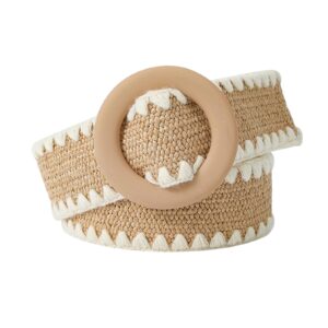 eylun women straw woven belt braided elastic stretch waist belt boho buckle dress belt brown