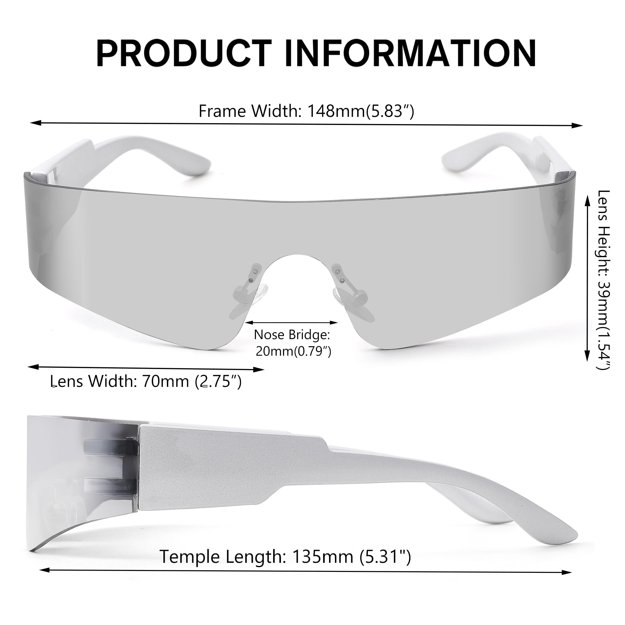 LIU·WEN Trendy Y2K Rimless Futuristic Wrap Around Sunglasses for Women Men Fashion Shield Flat Shades(Silver/Silver Mirrored)