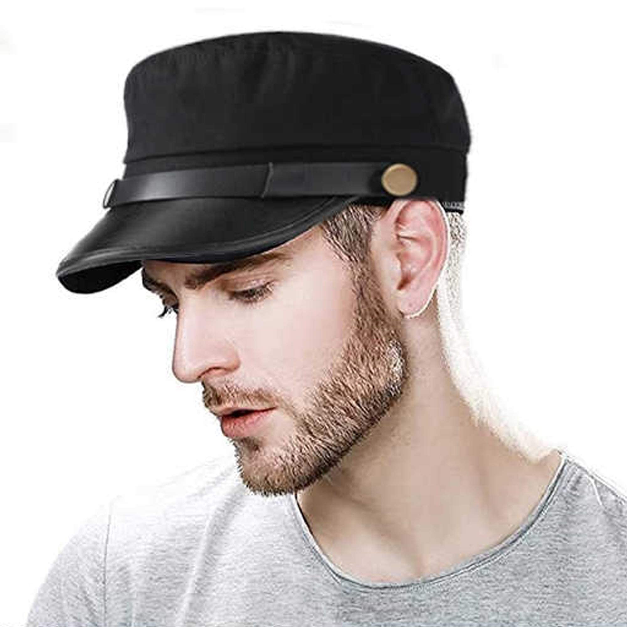 YUWXII Chauffeur Hat for Men Women, Classic Vintage Captain Hat Newsboy Cap Costume Hats (Black)