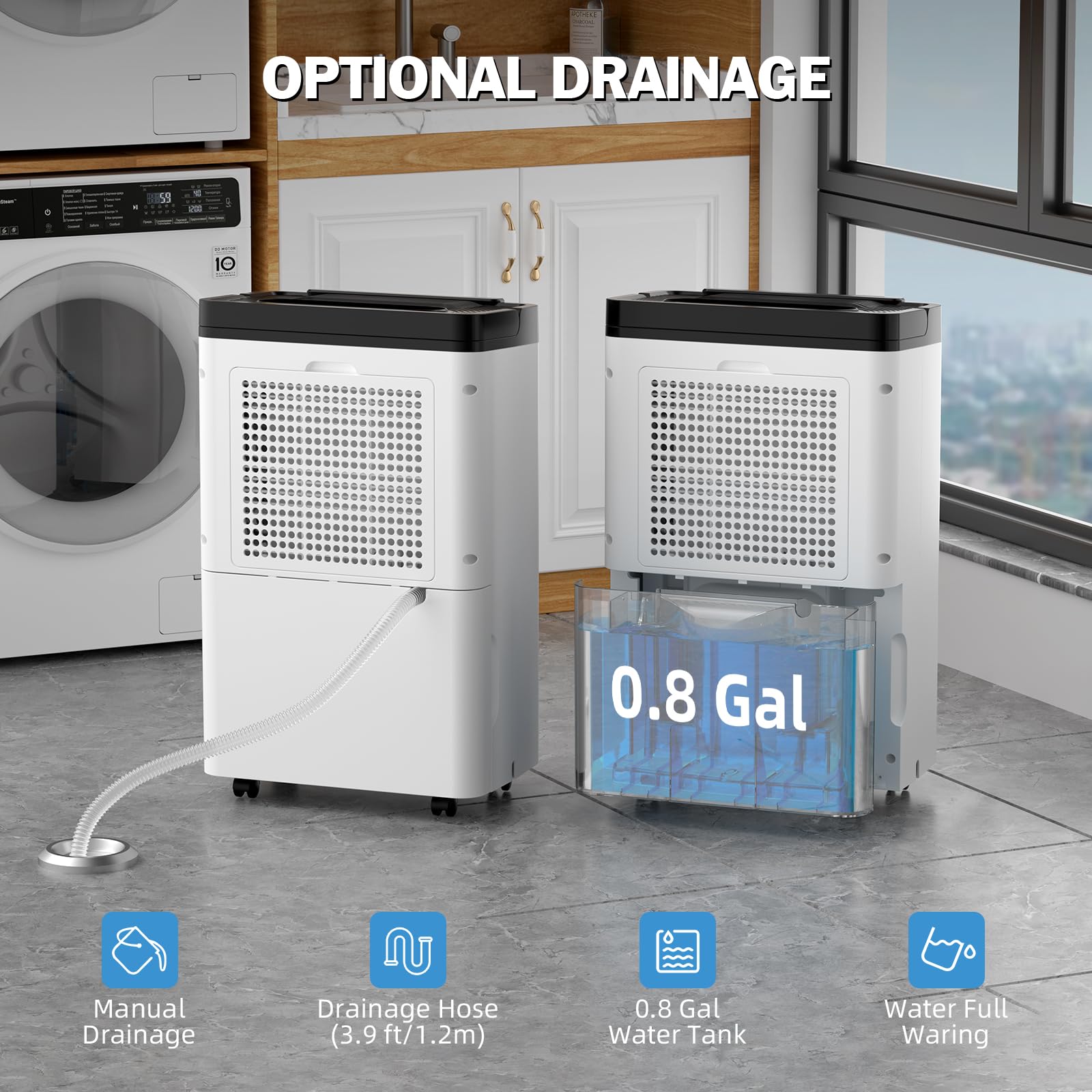 4,500 Sq. Ft. 50-70 Pints Dehumidifier for Home and Basement with Drain Hose, 0.8 gal Water Tank Capacity, Auto Shut off for Room, Bedroom, Bathroom