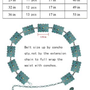 TOPACC Turquoise Concho belts for Women Western Square Teal Metal Cowgirl Boho Chain Belt for Dresses Jeans Country Concert Outfit