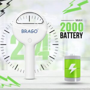 Brago Handheld Bladeless Mini Fan, Portable Hand Fan, Rechargeable Small Pocket Fan, Battery Operated Personal Fan for Indoor Outdoor Travelling (White)