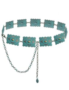 topacc turquoise concho belts for women western square teal metal cowgirl boho chain belt for dresses jeans country concert outfit