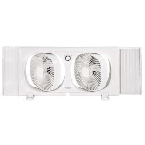 Comfort Zone Living Comfort Twin Window Fan with Individually 180 Degree Rotating Fan Heads, 9 inch, 2 Speed, Plastic Removable Bug Screen, Ideal for Home, Kitchen, Bedroom, & Office, LC329WT