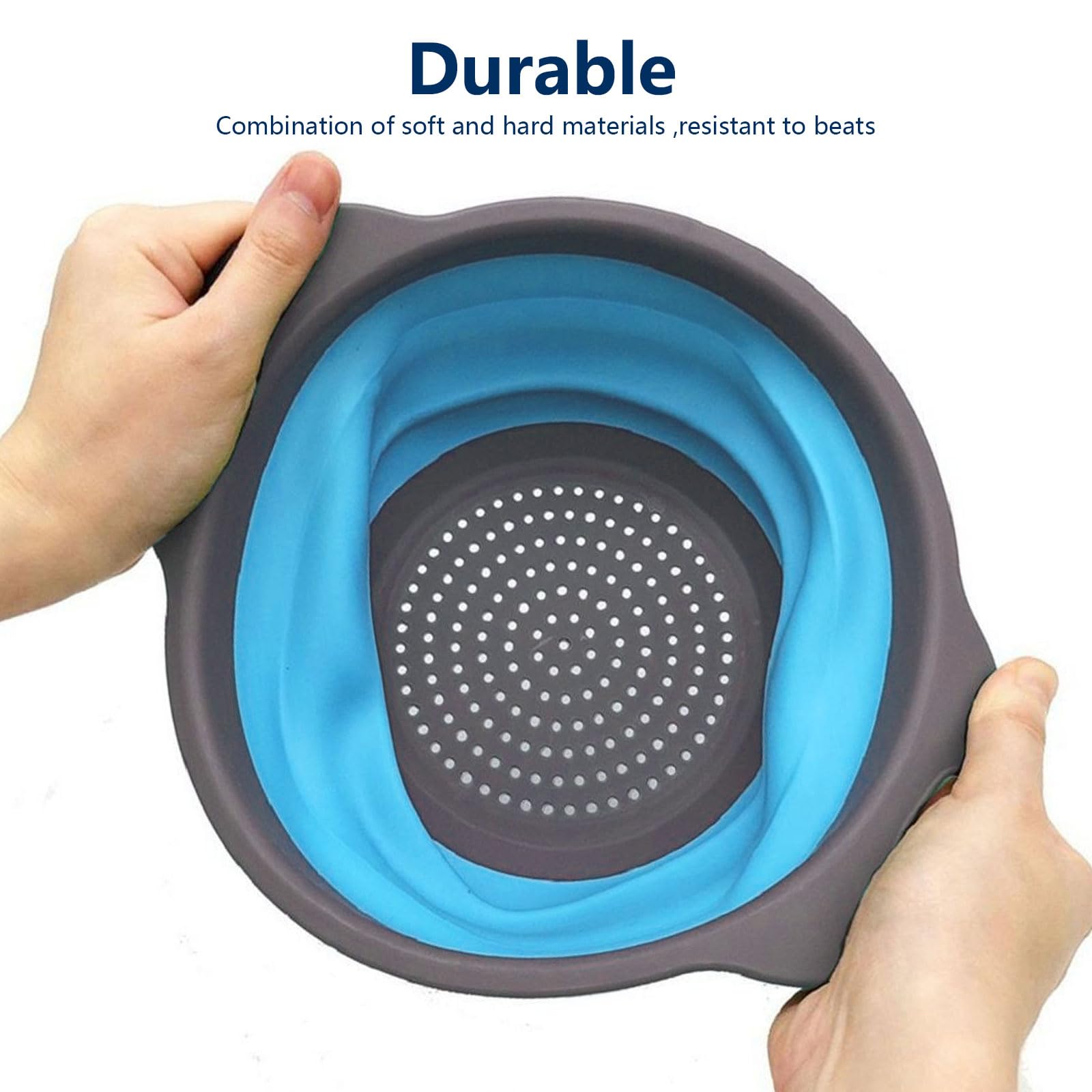 Collapsible Colander Set of 3 - Heat Resistant Washing and Draining of Vegetables Fruits Pasta - Perfect for Kitchen and Travel Use (3PCS-Blue)