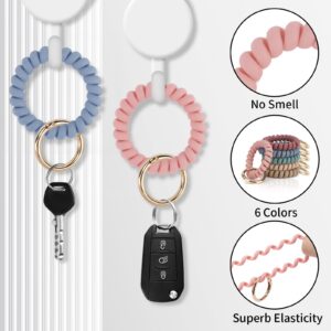 QIUTIMIY 6PCS Wristlet Keychain(Matte Medium), Colorful Spiral Coil Hair Tie for Women, Sauna Accessaries Wrist Coil Key Ring Key Holder