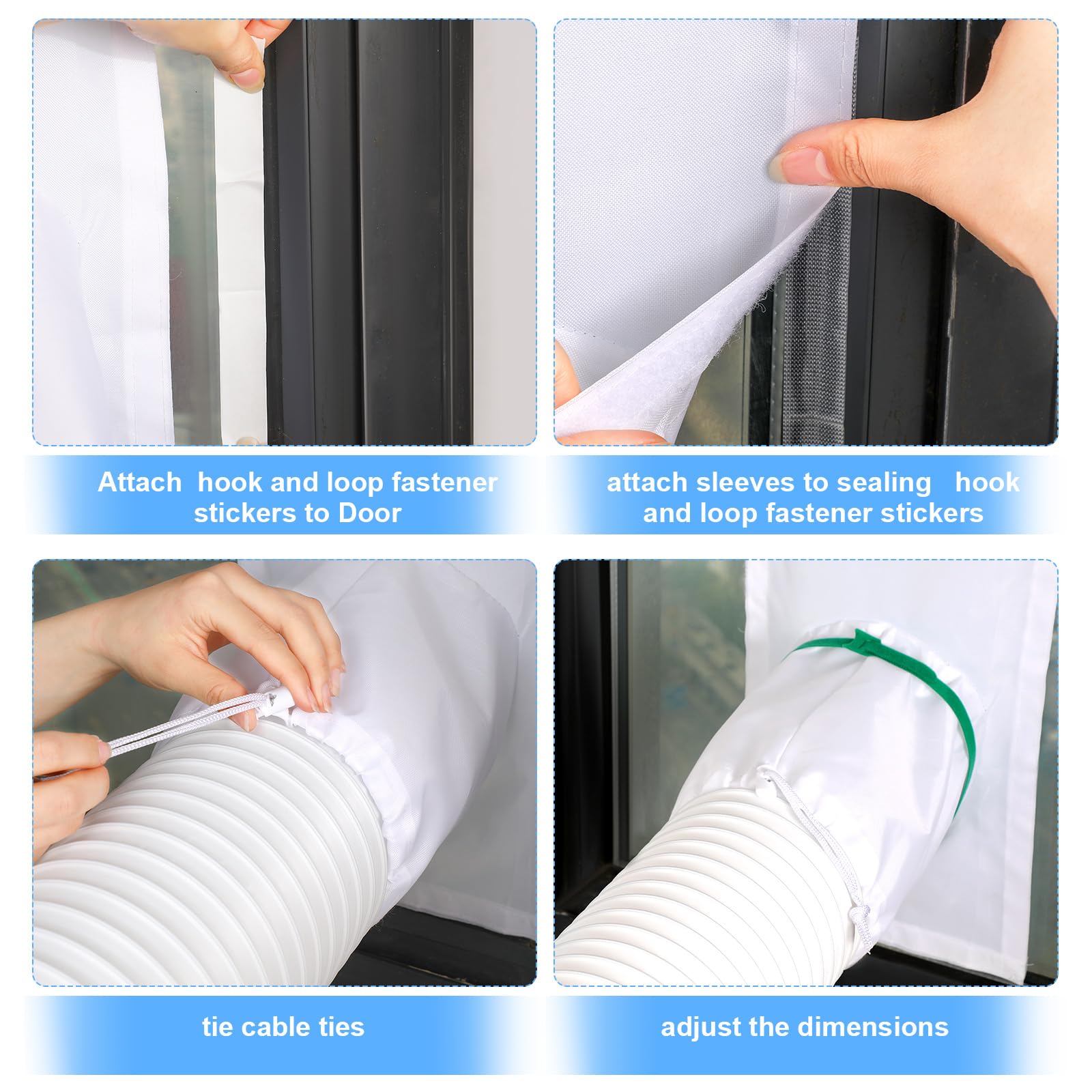 Dandat 2 Set Portable Ac Window Kit Window Seal for Portable Air Conditioner Adjustable Window Vent Kit with Drawstring and Adhesive Fastener for Dryer Hose Casement Window Door (75 to 91 Inches)