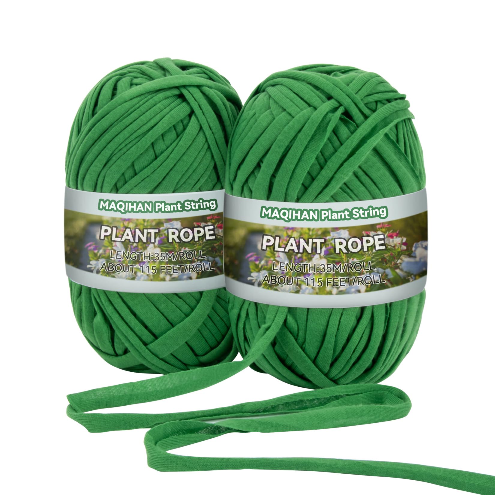 MAQIHAN 2 Pack Garden String - Plant Ties,Garden Twine,Gardening Tape,Tree Support, Stretchy Ttrap for Plants,Trees,Flowers,Green Soft Plant Ties for All Plants All Gardeners(35M/Roll,115FT)