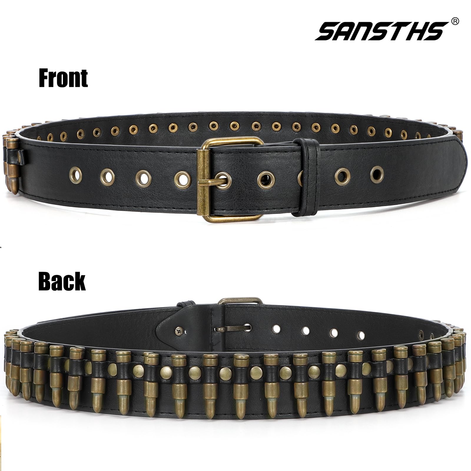 SANSTHS Rivet Belts for Women Men Black Studded Gothic Belt Punk Belt with Metel Buckle for Jeans Hip Hop, Black S