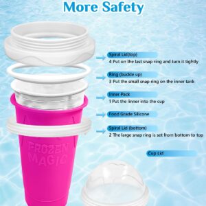 Slushy Maker Cup, DIY Magic Slushy Maker Squeeze Cup, Portable Smoothie Squeeze Cup for Juices, Milk and Ice Cream Make, Double Layers Silica Cup with Lid & Straw for Kids, Friends, Family (Pink)1